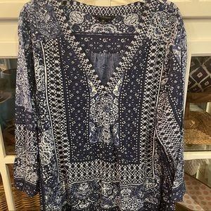Lucky Brand Blue Boho Tunic - Festival Top - EUC